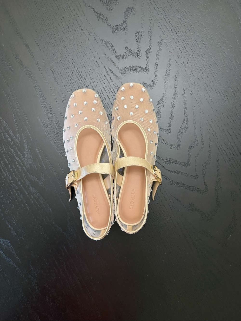 Studded Sheer Mary Jane Flats in Nude - Picture 2 of 8